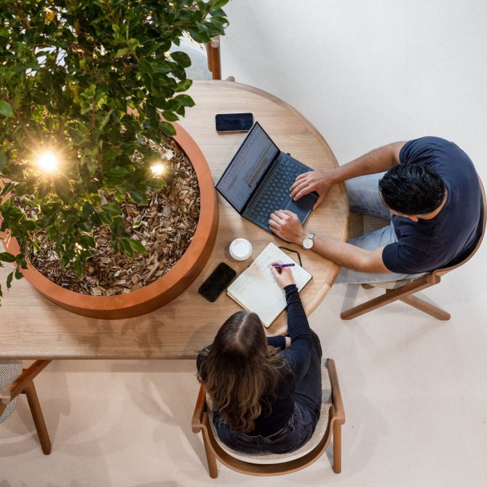 top view of students studying