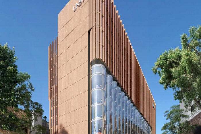 Artist's impression of UNSW's new Education Building (G25) from Gate 11 entry 