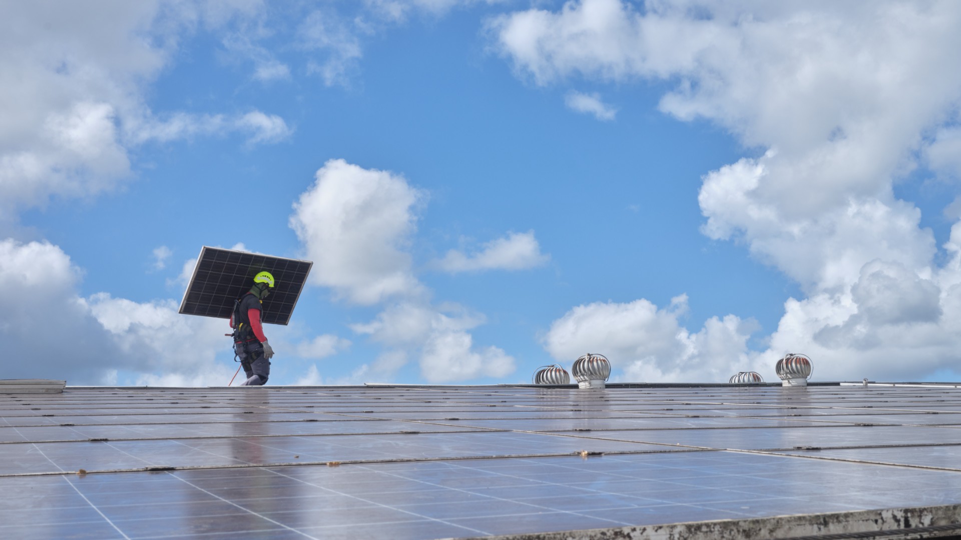 Solar panel worker in action