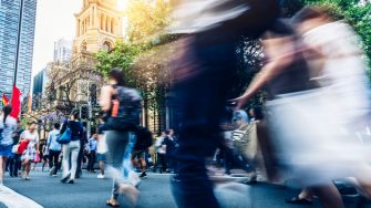 Stock photo of people moving quickly in the city of Sydney