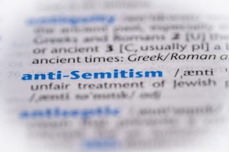 Anti Semitism word in a dictionary. Selective focus, close up.