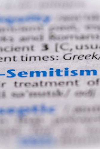 Anti Semitism word in a dictionary. Selective focus, close up.