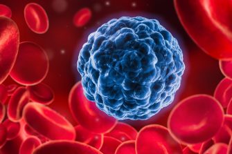 Artist's depiction of a cancer cell moving through a blood stream