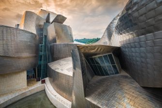 Bilbao, Spain - July 17, 2025: Guggenheim Bilbao Museum for Modern Art, an Iconic Architectural Masterpiece by Frank Gehry