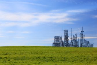 New modern industrial waste plant from the outside. Waste-to-energy plant with eco green concept 