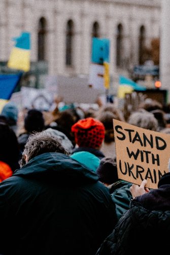 February 26, 2022 - Vienna, Austria: A peaceful protest in Vienna against the war in Ukraine. Russia's aggression towards Ukraine. Support for Ukrainians in Vienna.