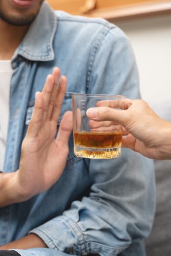 Stop alcohol concept. Person refuse to drink alcohol.