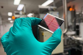 UNSW research team with the record-breaking kesterite solar cell. Pictured are Dr Jialiang Huang, Dr Kaiwen Sun, Scientia Professor Xiaojing Hao and Mr Ao Wang.