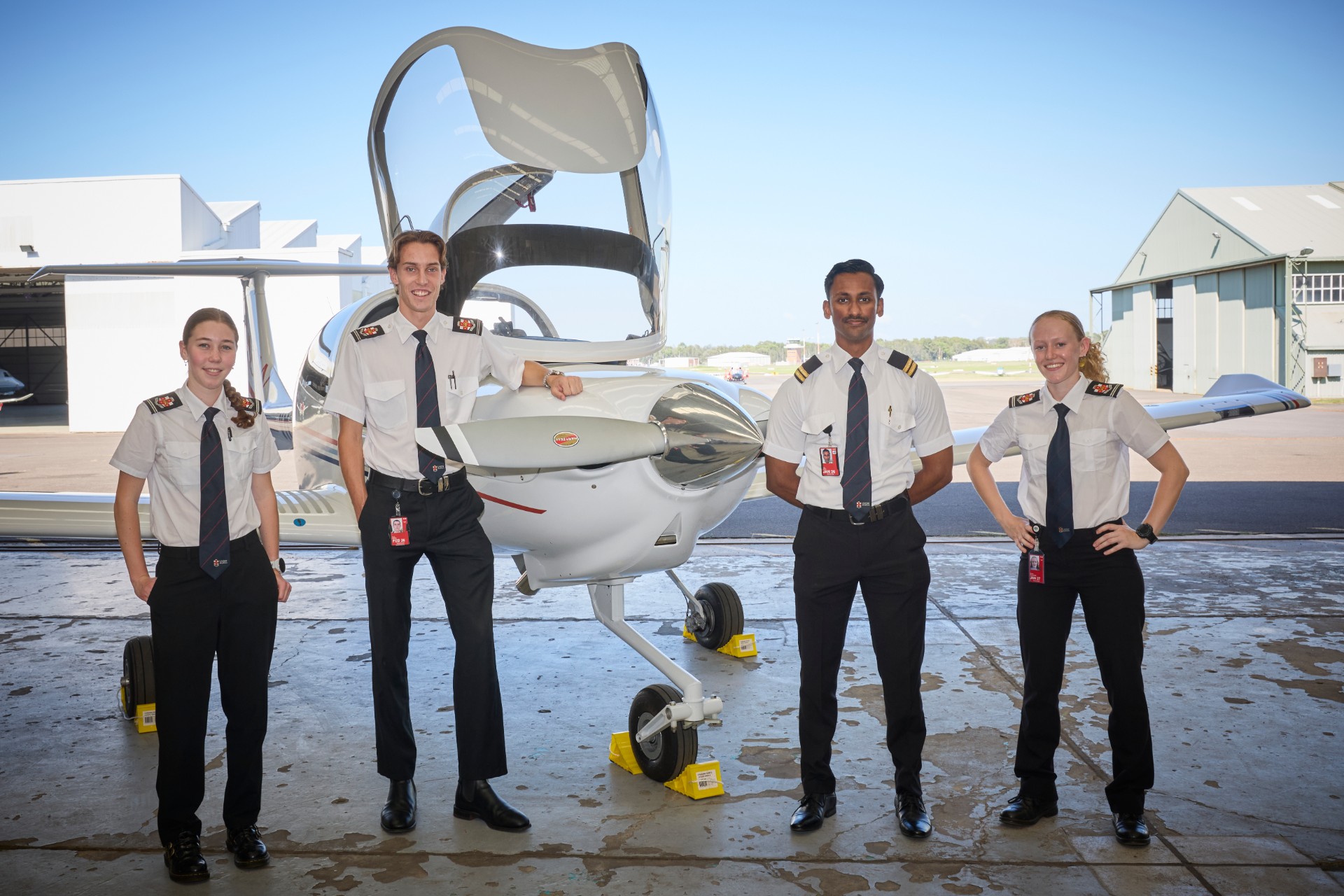 UNSW Aviation School students Arjun Jogia, Ariana Fouracre, Lilian Miller and Karl Smith