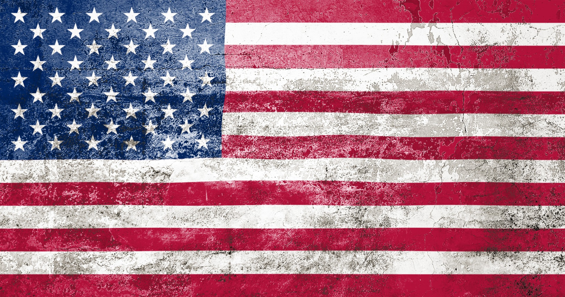 US State Flag. Dirty American state flag on the wall. Grunge wall texture 