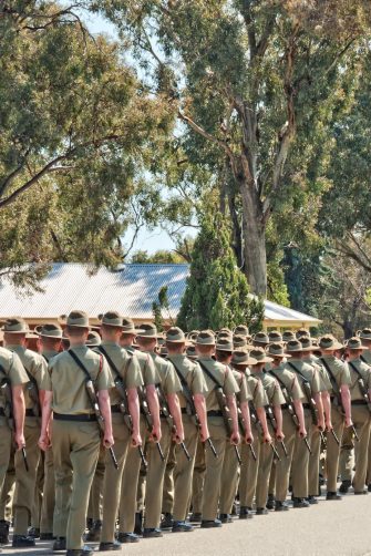 Back view of Australian soldiers at training