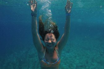 woman in bikini underwater