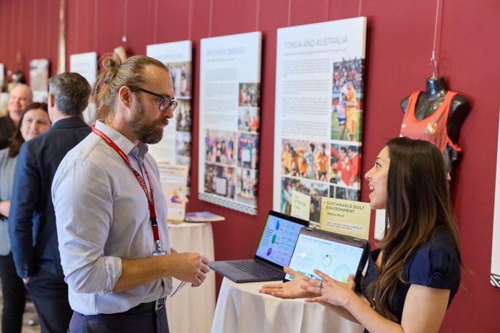 UNSW's Melissa Nouel (right) discussing sustainable building.