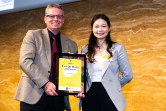 Jonathan Morris and Tiana Wang, 3MT winner in 2025 