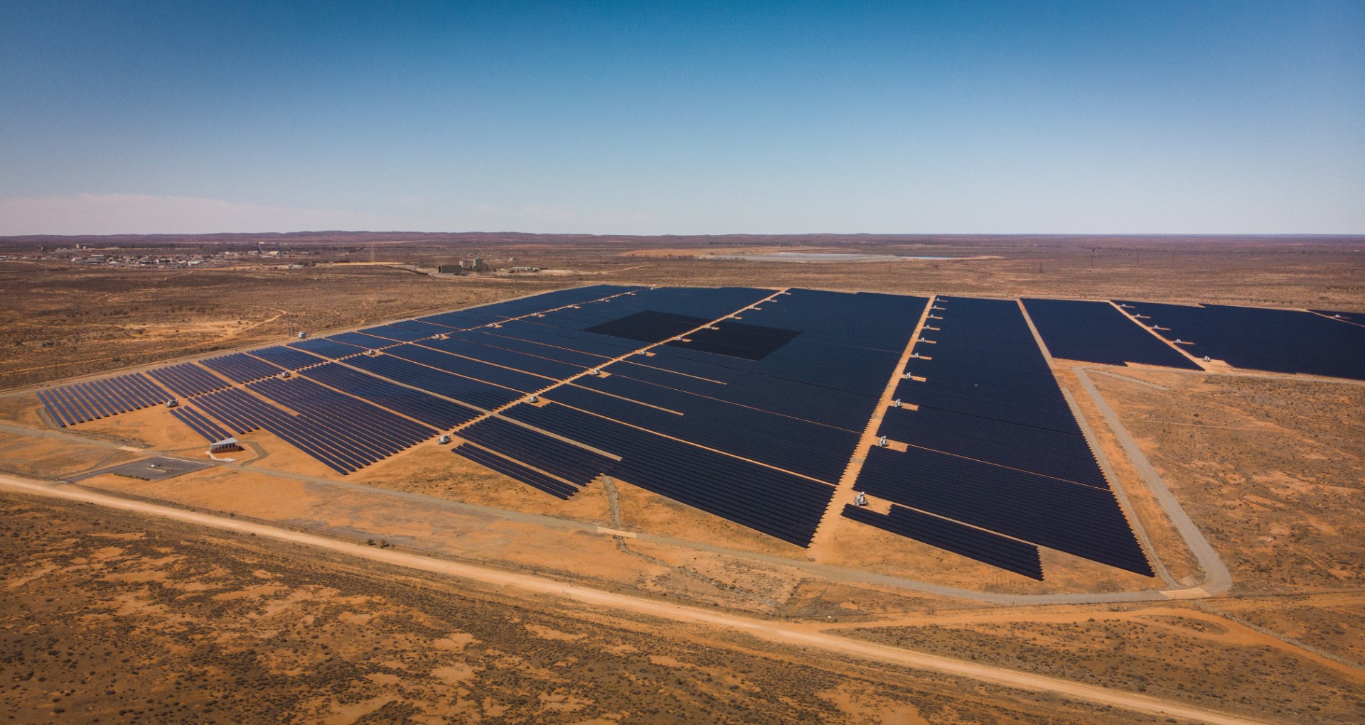 Aerial shot of desert Solar Electricity Plant 