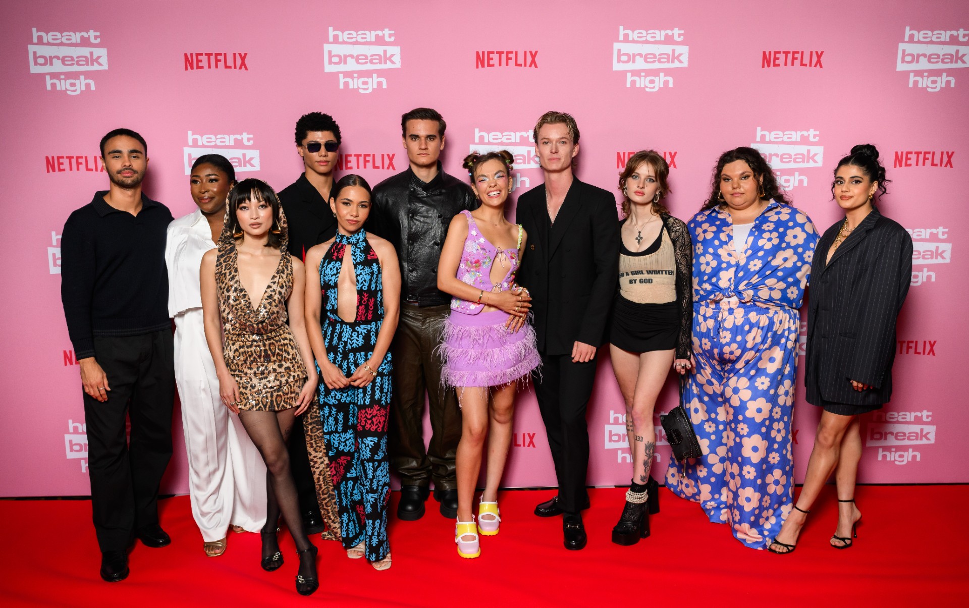 SYDNEY, AUSTRALIA - APRIL 10: Thomas Weatherall, Chika Ikogwe, Gemma Chua-Tran, James Majoos, Sherry-Lee Watson, Will McDonald, Chloe Hayden, Bryn Chapman Parish, Asher Yasbincek, Kartanya Maynard and Ayesha Madon attends the Netflix cast and crew screening of "Heartbreak High" Season 2 at Palace Cinemas Moore Park on April 10, 2024 in Sydney, Australia. (Photo by James Gourley/Getty Images for Netflix)