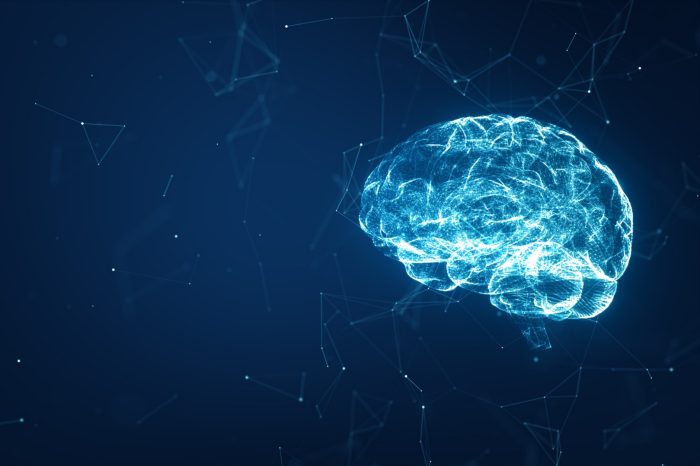 Artificial intelligence (AI). Big data flow analysis, Data mining, deep learning modern computer technologies. Futuristic Cyber Technology Innovation. Brain representing artificial intelligence.