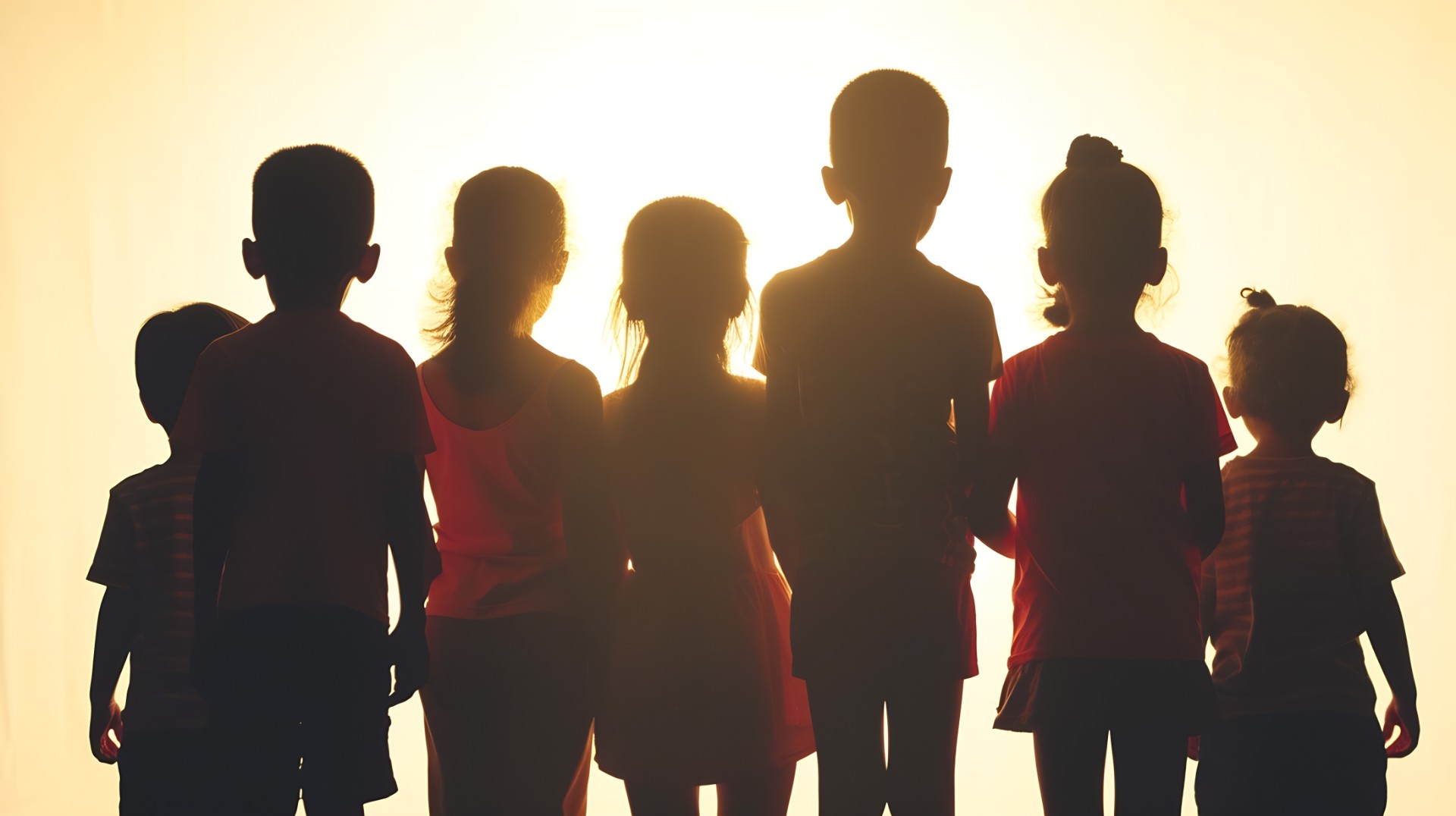 Generative AI : Silhouette back refugee kid group.Responsible. World refugee day.