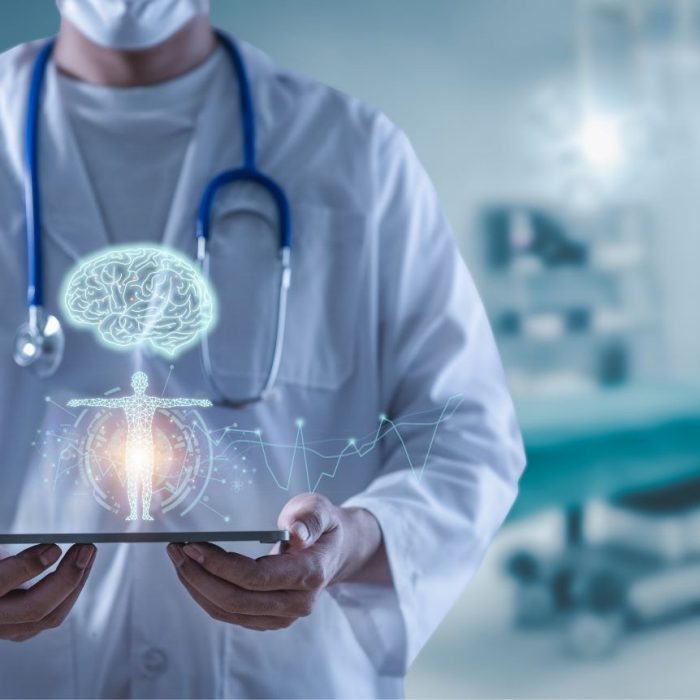 A doctor with futuristic healthcare icons