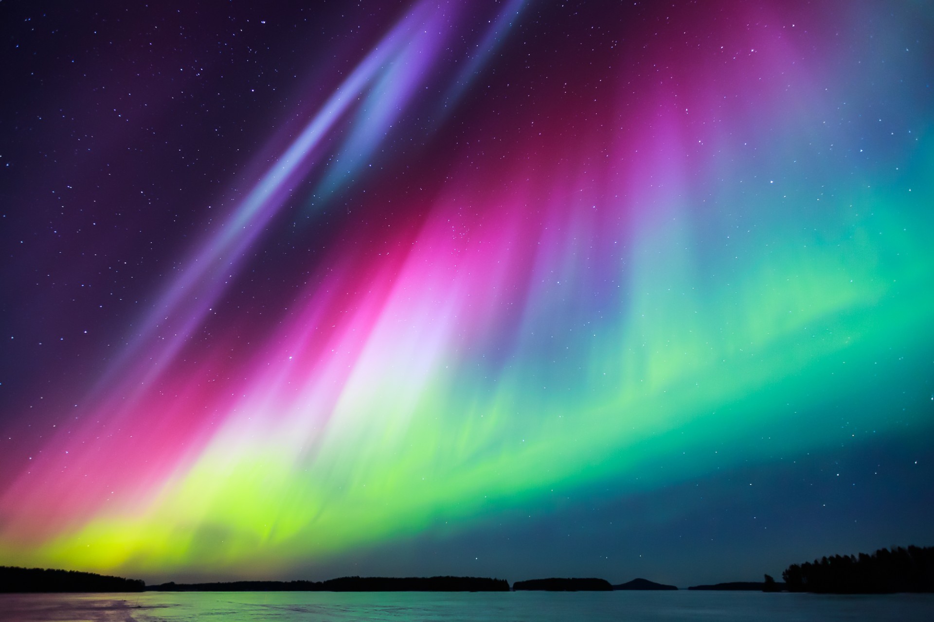 Colorful Northern lights (Aurora borealis) in the sky