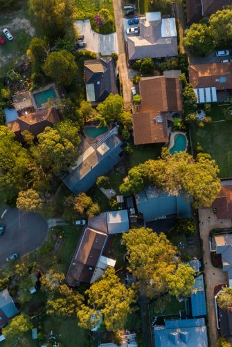 Aerial view of Sydney suburbs housing