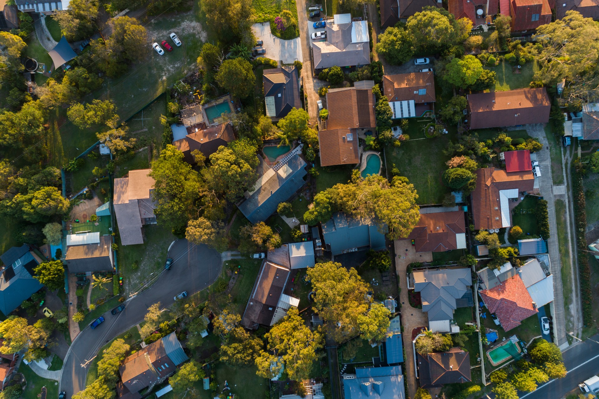 Aerial view of Sydney suburbs housing