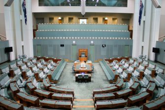A picture of the lower house of Australia's parliament . A pale green colour.