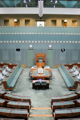 A picture of the lower house of Australia's parliament . A pale green colour.