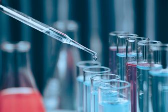 Chemical test tubes with liquid for analytical , medical, pharmaceutical and scientific research concept.