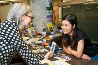 Students being interviewed or spoken to