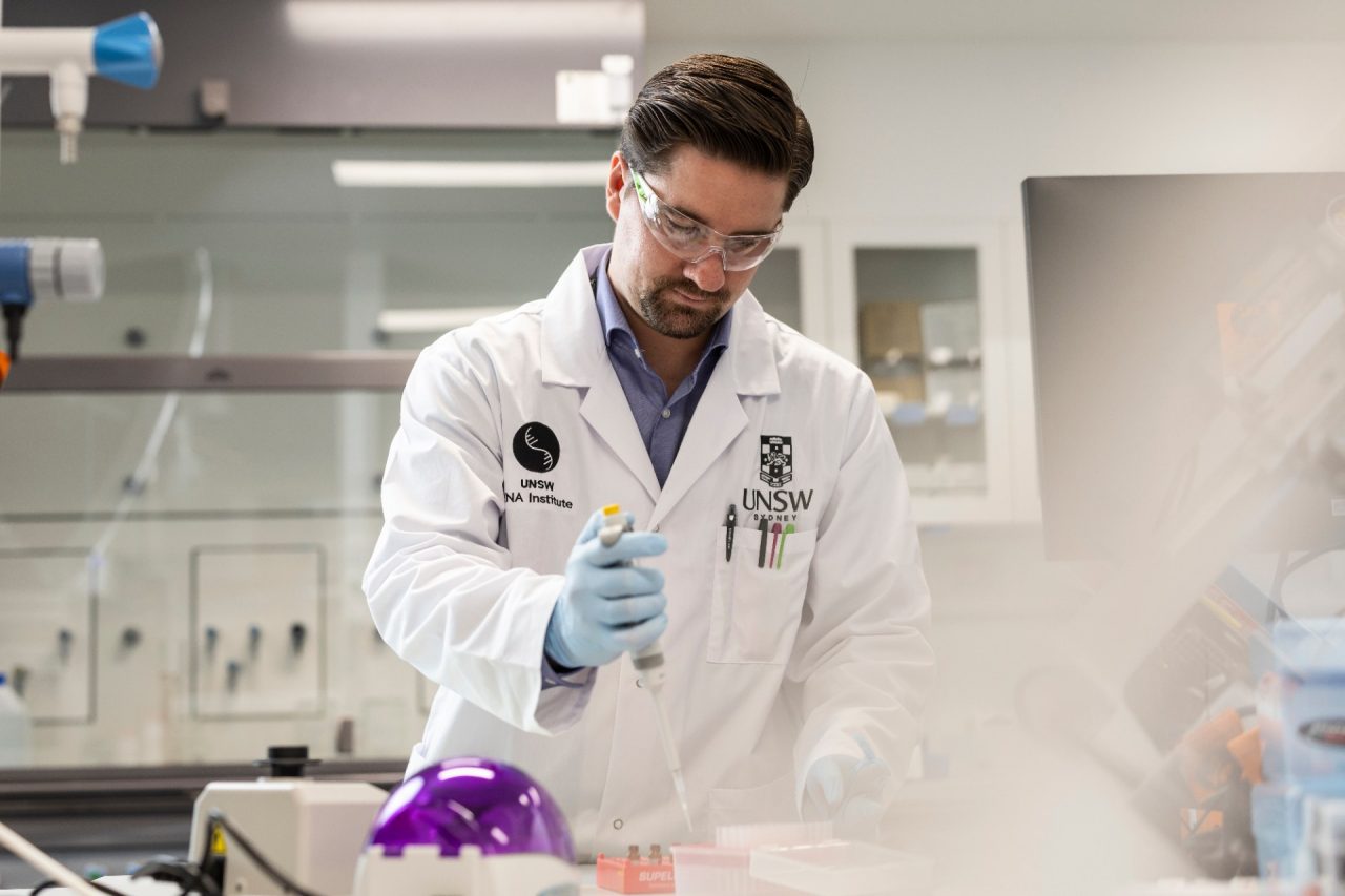 Scientists at work at the RNA Accelerator – the core facility  within the UNSW RNA Institute designed to expedite the discovery, manufacture and translation of RNA-based therapeutics and other products.