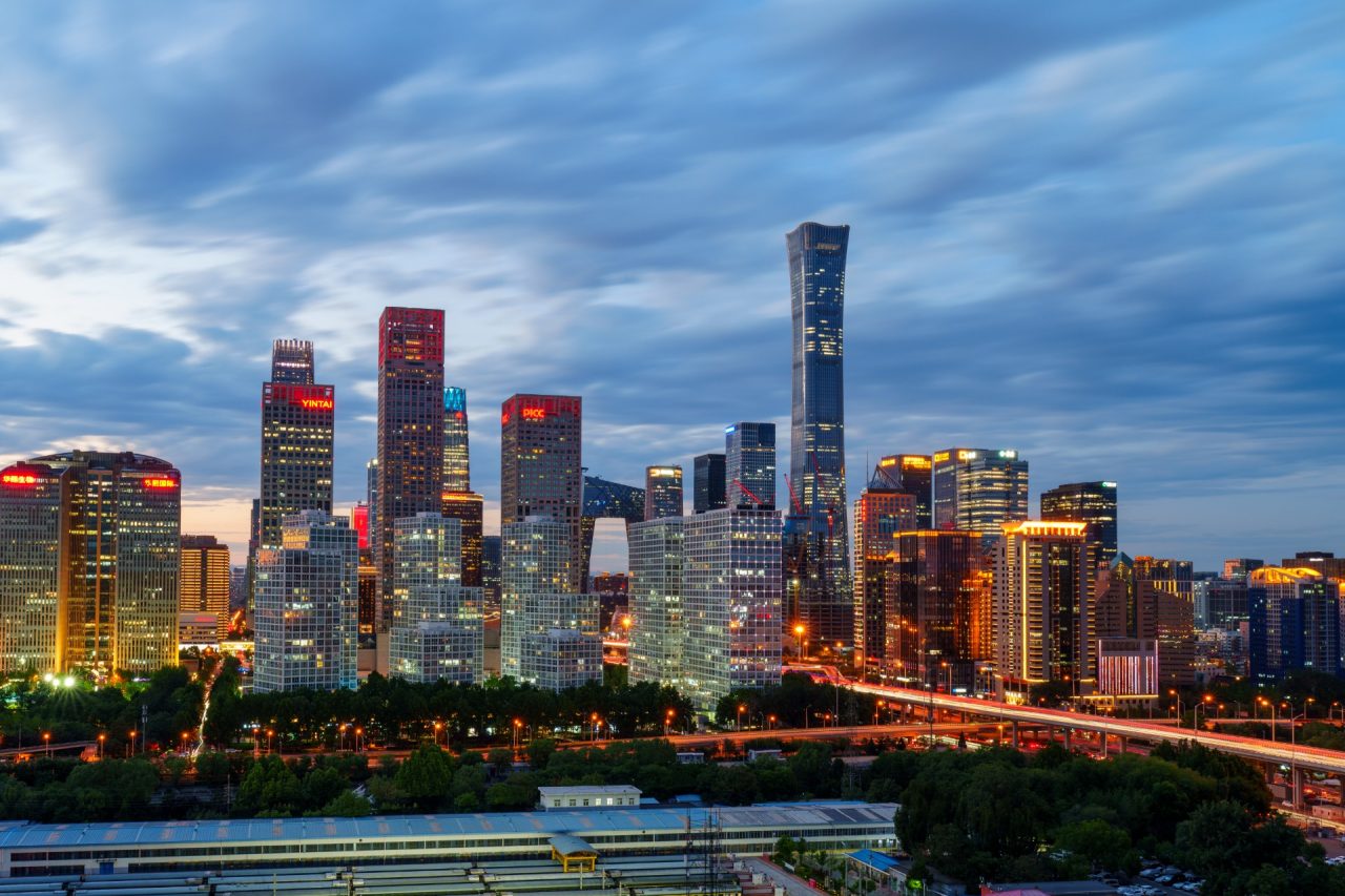 Night view of skyline of Beijing CBD (Central Business District) after dusk