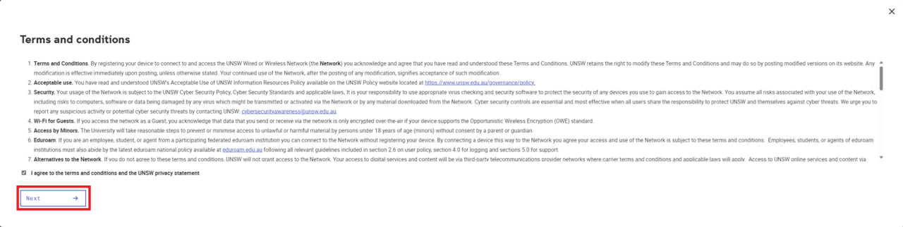 Windows WiFi Terms & Conditions