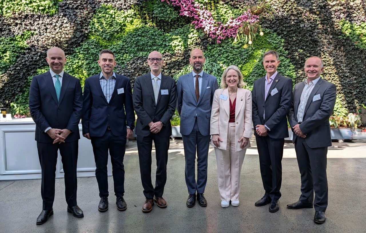 The UNSW Institute for Climate Risk & Response collaborates with UNSW senior leaders and government to drive action on climate risks and solutions. Pictured left to right: Matt Kean, Cameron Holley, Sven Rogge, Frederik Anseel, Verity Firth, Ben Newell, and David Grant.