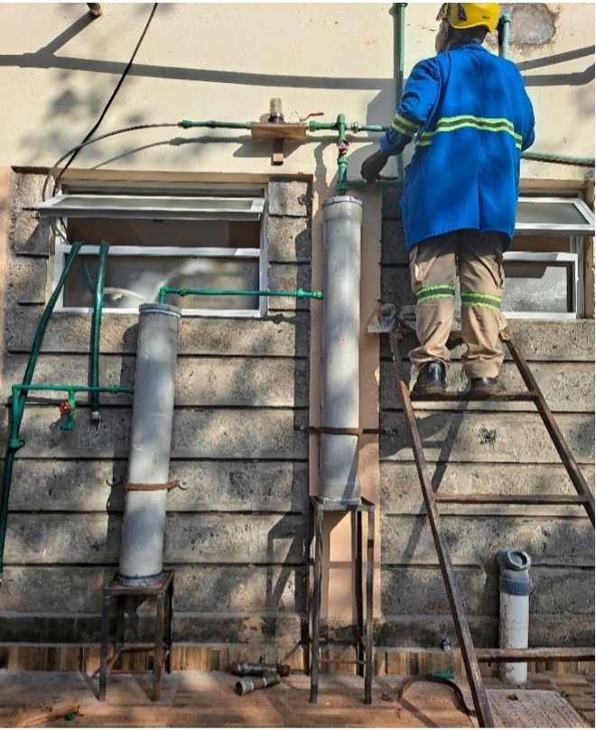 the installed filters, filling the input tank with river water for testing