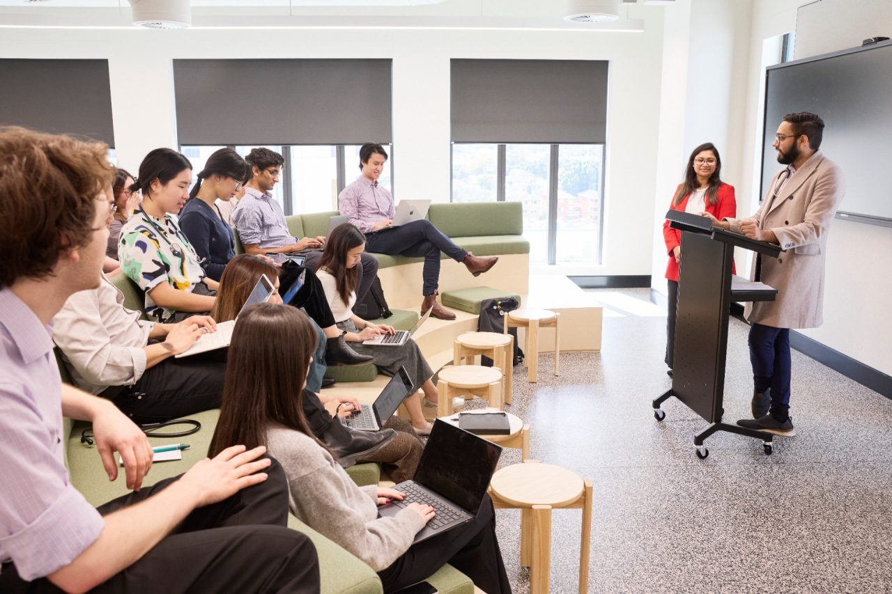 Students at the Itegrated Acute Services building.