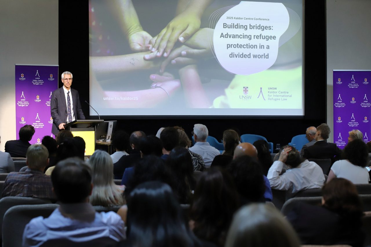 Australian Human Rights Commission Hugh de Kretser speaking at the 2025 Kaldor Centre Conference.