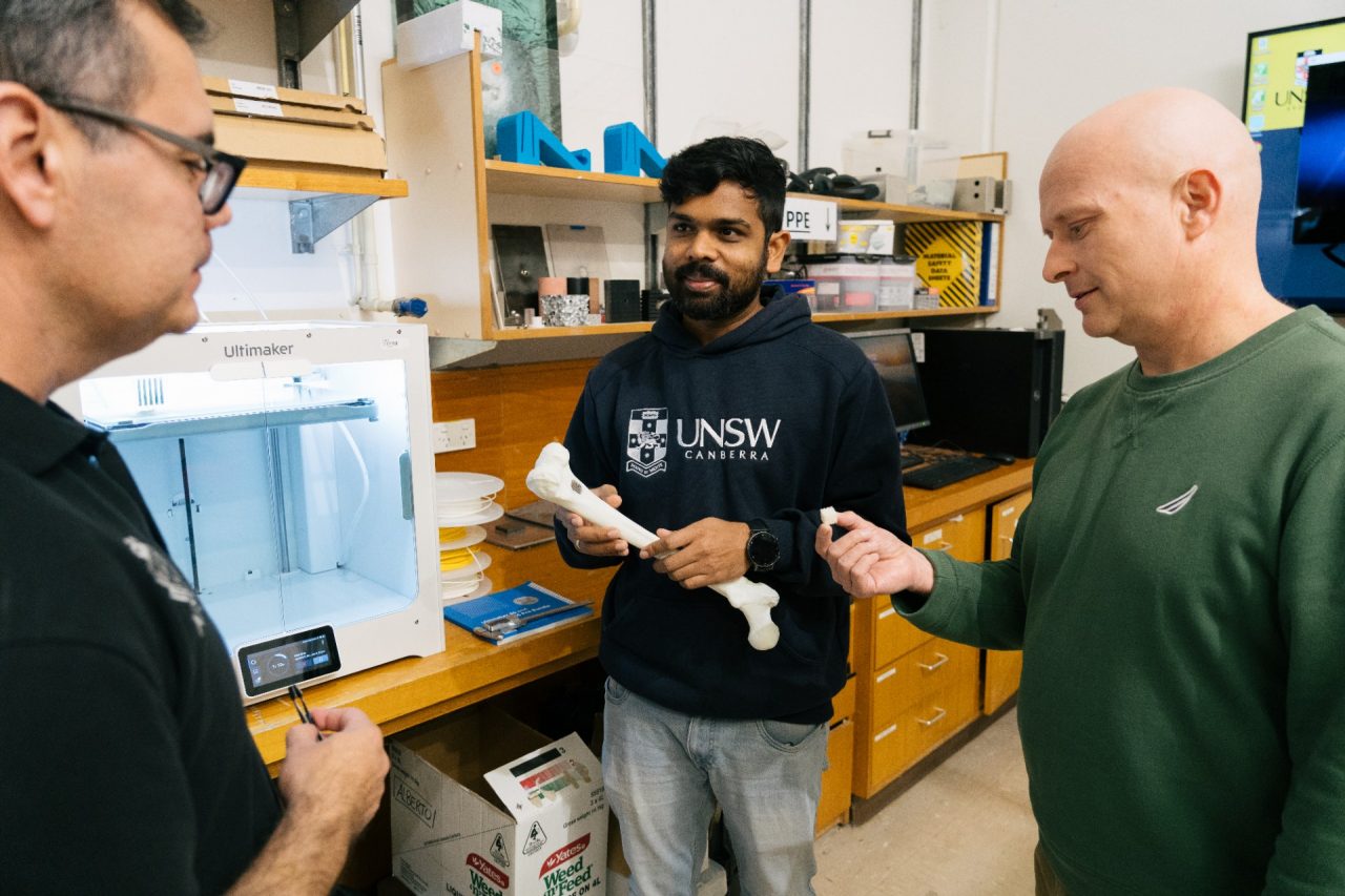 PhD student Kaushik Raj Pyla (middle) with supervisors Dr Juan Pablo Escobedo-Diaz (L) and Prof Paul Hazell (R).