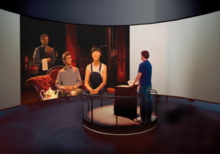 Easvesdrop installation presented in 360 view, with the watcher in the middle on a platform.