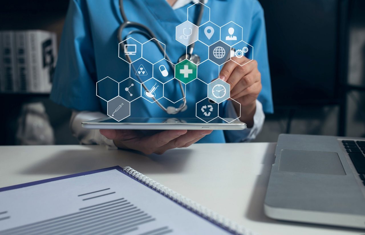 Doctor using futuristic medical technology