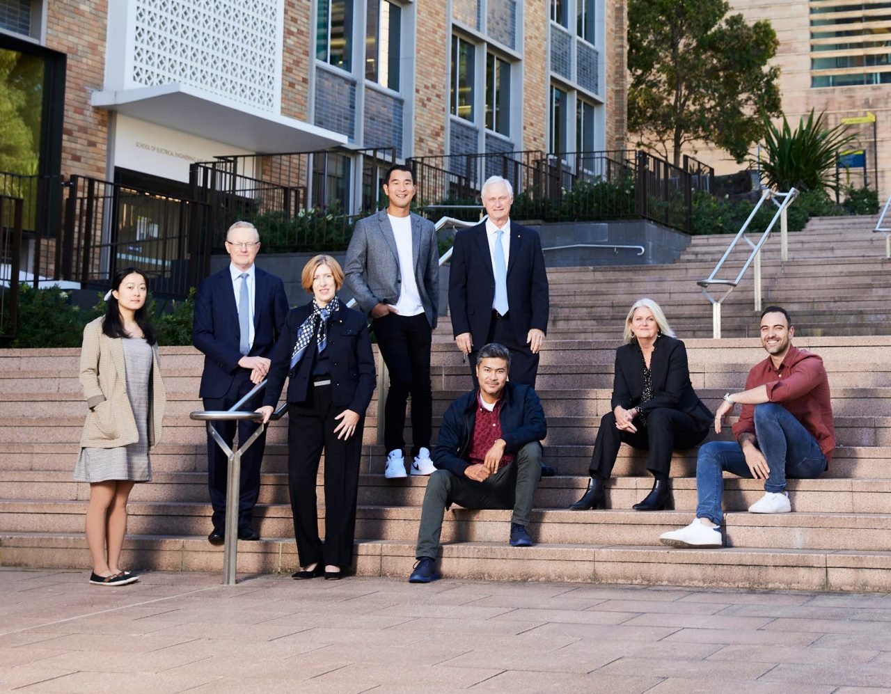 UNSW 2021 Alumni Award winners: Jessie Tu, Philip Lowe, Alison Creagh, Will On, Nicholas Talley, Khadim Ali, Cassandra Goldie and Rob Hango-Zada. Photo: Ken Leanfore.