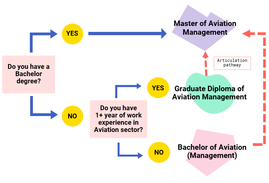A detailed flowchart showing the pathways for entry into UNSW's Aviation Management programs.