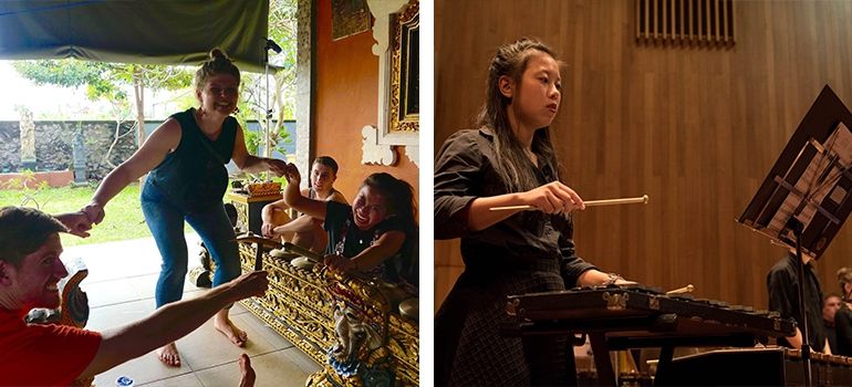 Shenanigans on Bali Music Field Trip (Winter 2016). Alice Hu playing glockenspiel at her first UNSW Wind Symphony Concert